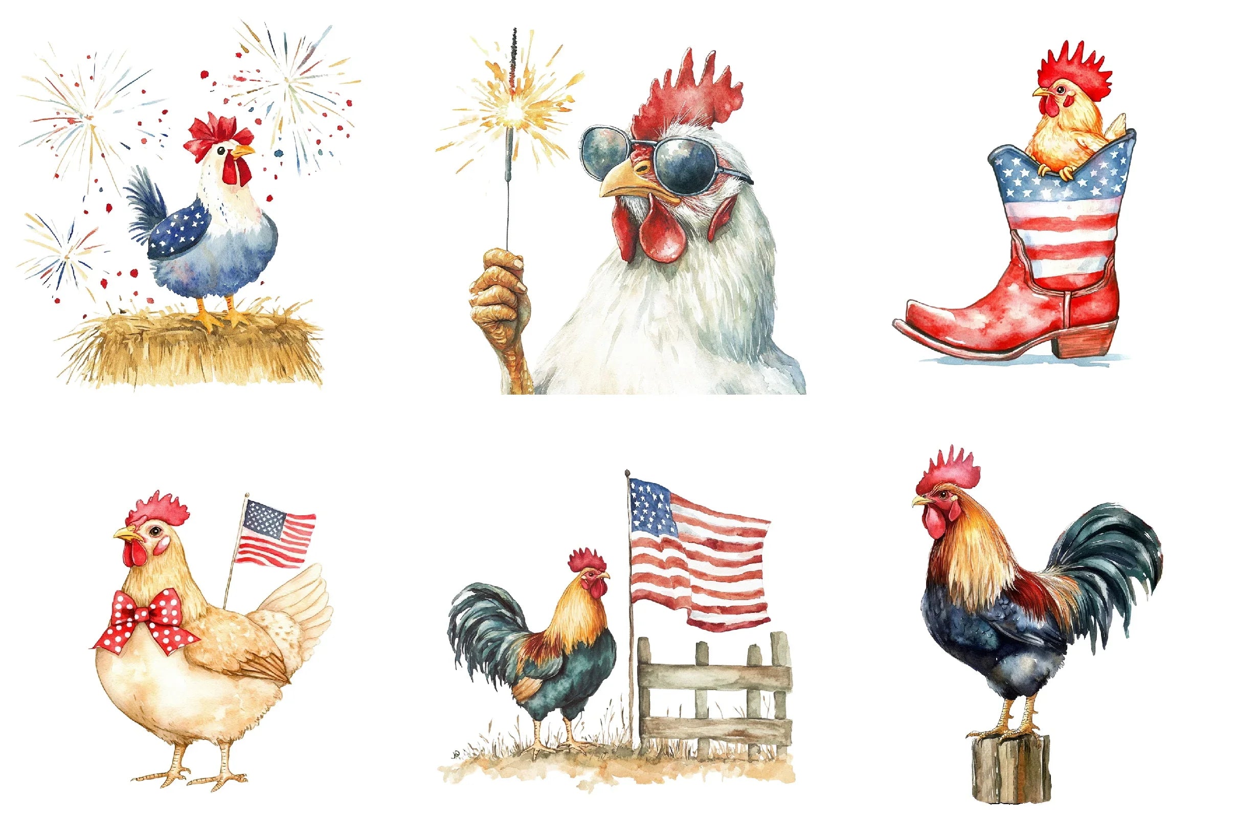 Patriotic USA Chicken Retro America Clipart Bundle - CraftNest - Digital Crafting and Art