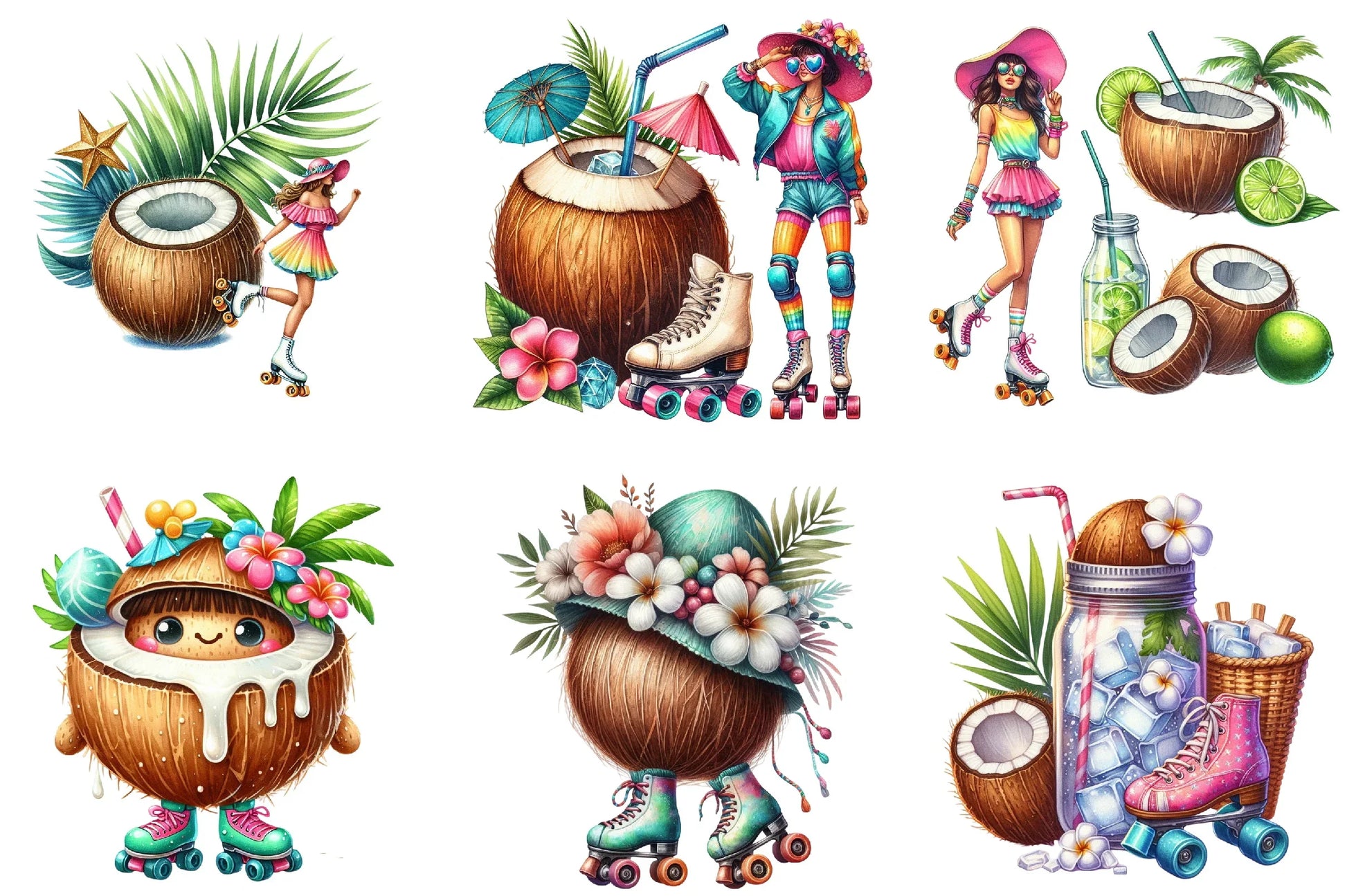 Summer Coconut Clipart Bundle - CraftNest - Digital Crafting and Art