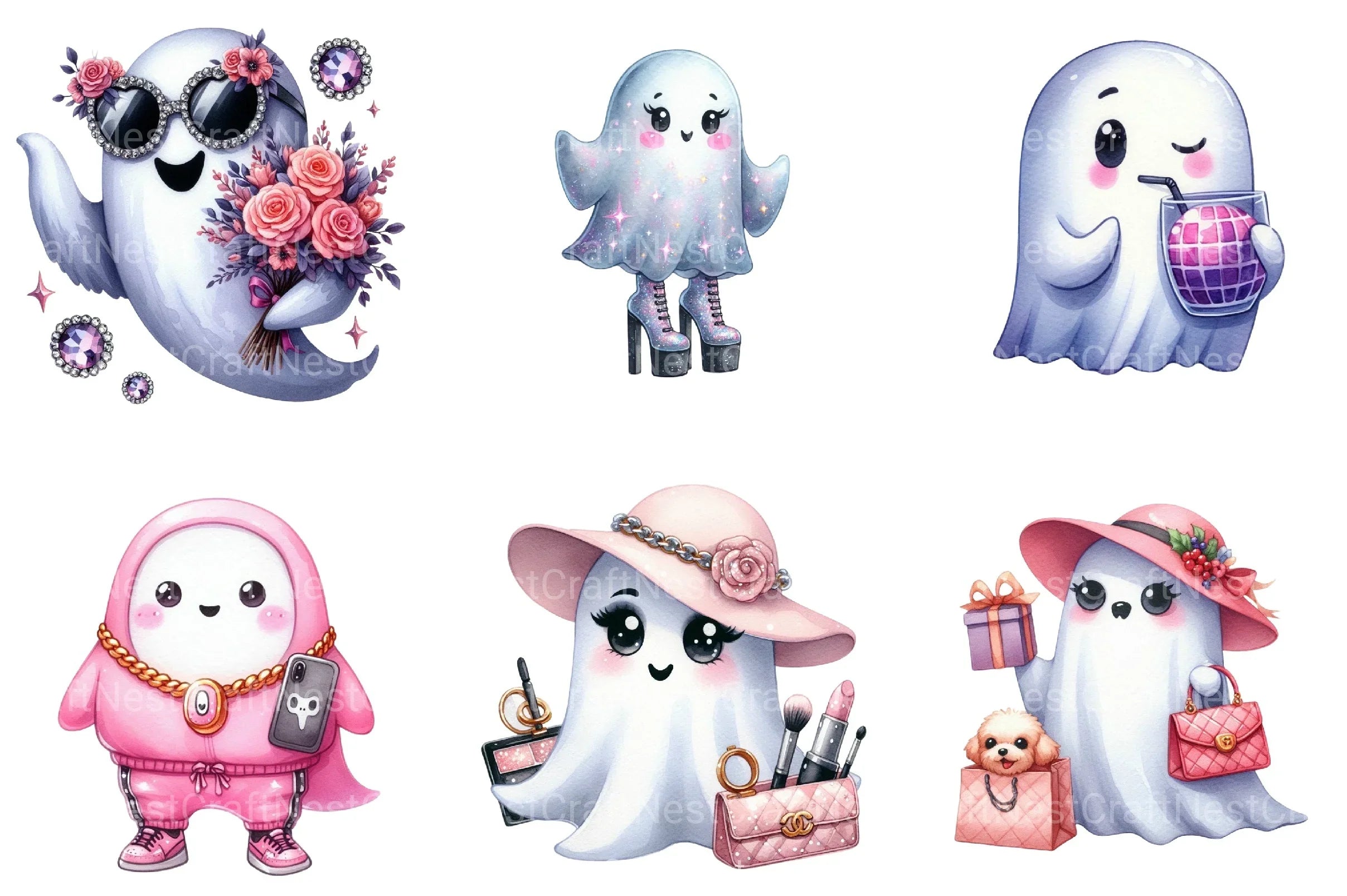 Cute Boujee Ghost Clipart Bundle - CraftNest - Digital Crafting and Art