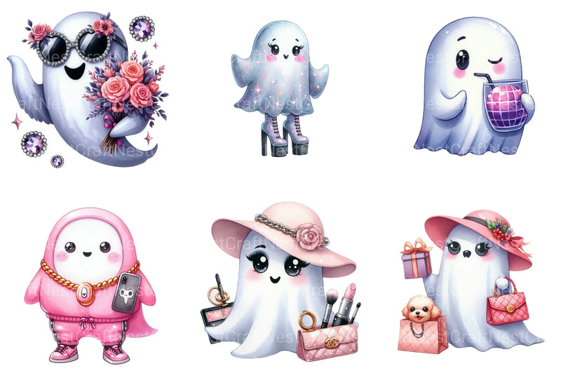 Cute Boujee Ghost Clipart Bundle - CraftNest - Digital Crafting and Art