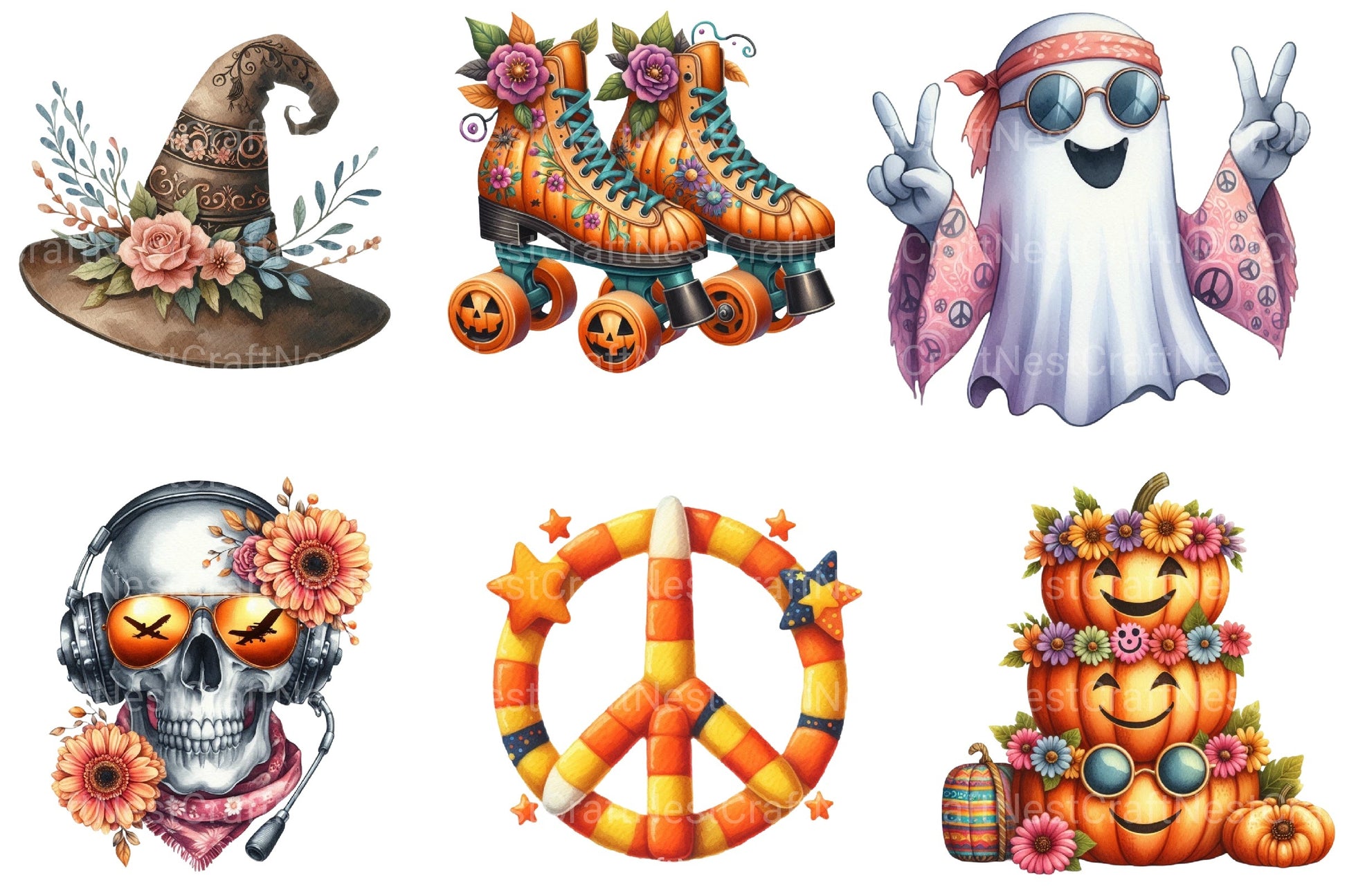 Groovy 70s Halloween Clipart Bundle 24 - CraftNest - Digital Crafting and Art