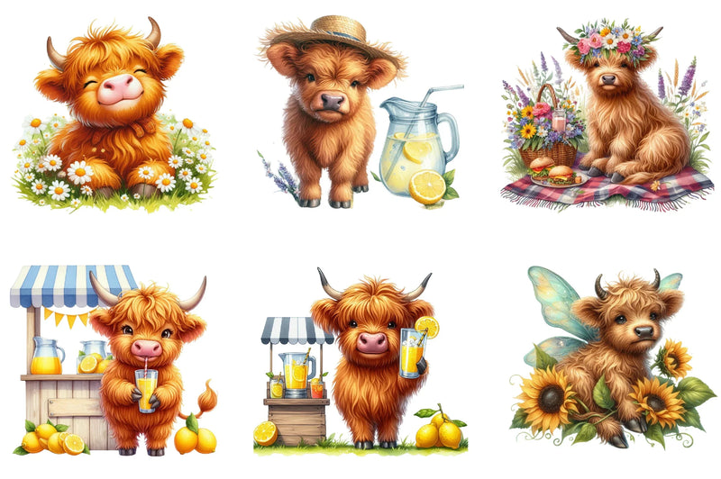 Summer Highland Cow Clipart Bundle - CraftNest - Digital Crafting and Art
