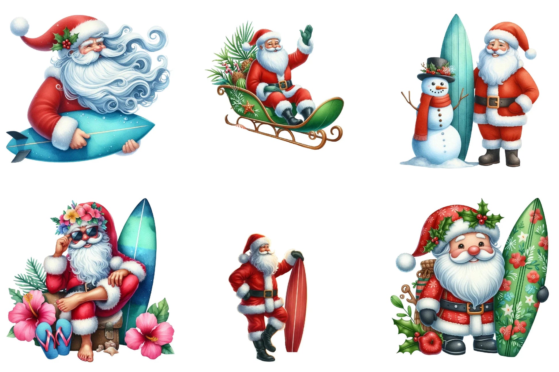 Christmas Santa Surfboard Clipart Bundle - CraftNest - Digital Crafting and Art