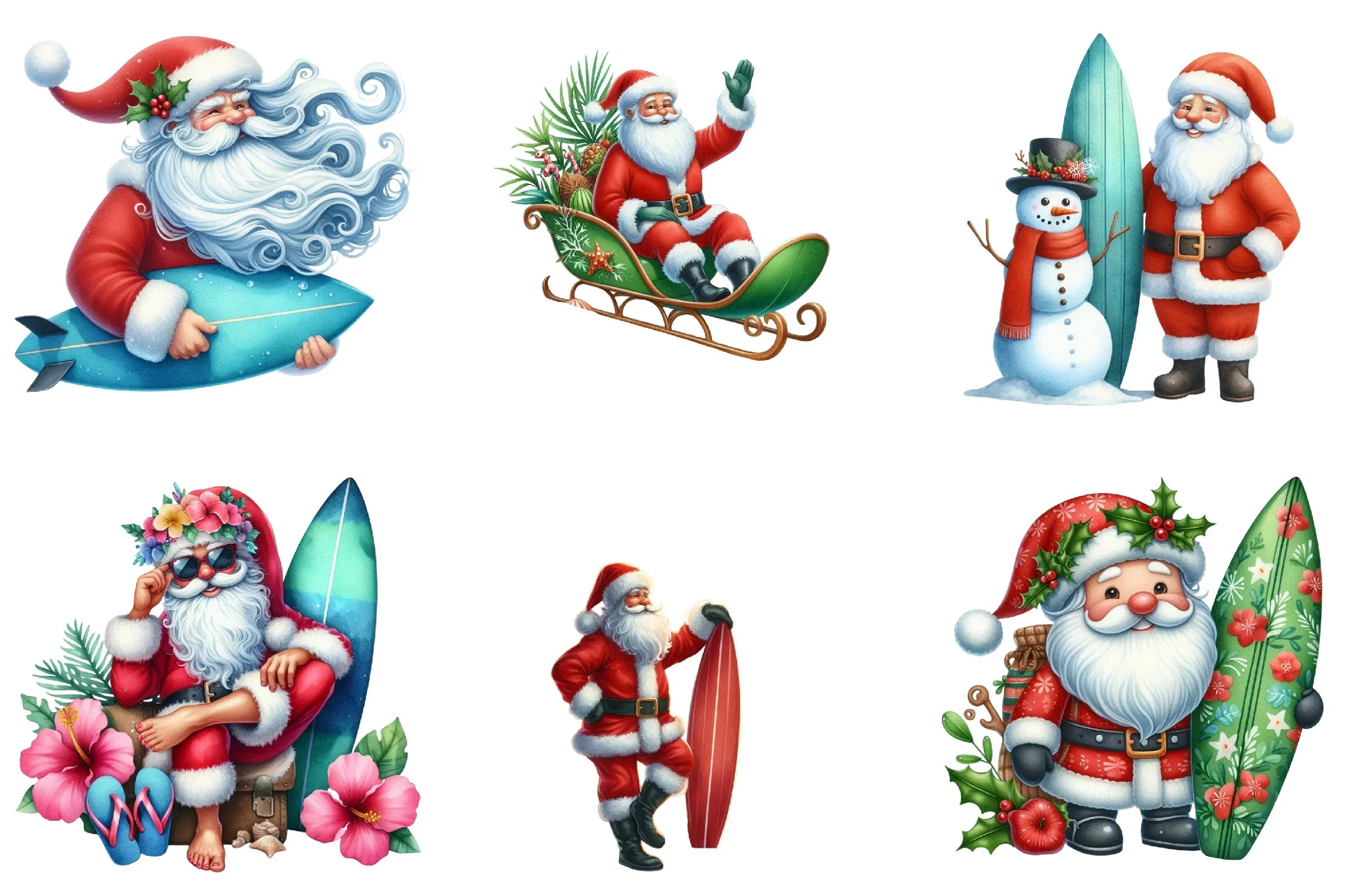 Christmas Santa Surfboard Clipart Bundle - CraftNest - Digital Crafting and Art