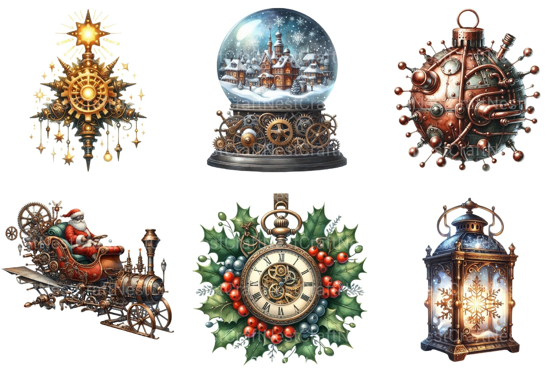 Steampunk Christmas Clipart Bundle 98 - CraftNest - Digital Crafting and Art