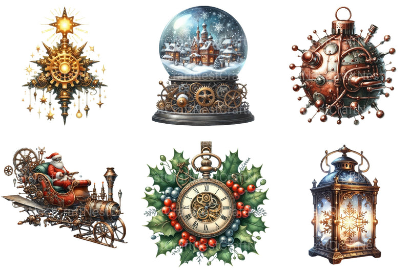 Steampunk Christmas Clipart Bundle 98 - CraftNest - Digital Crafting and Art