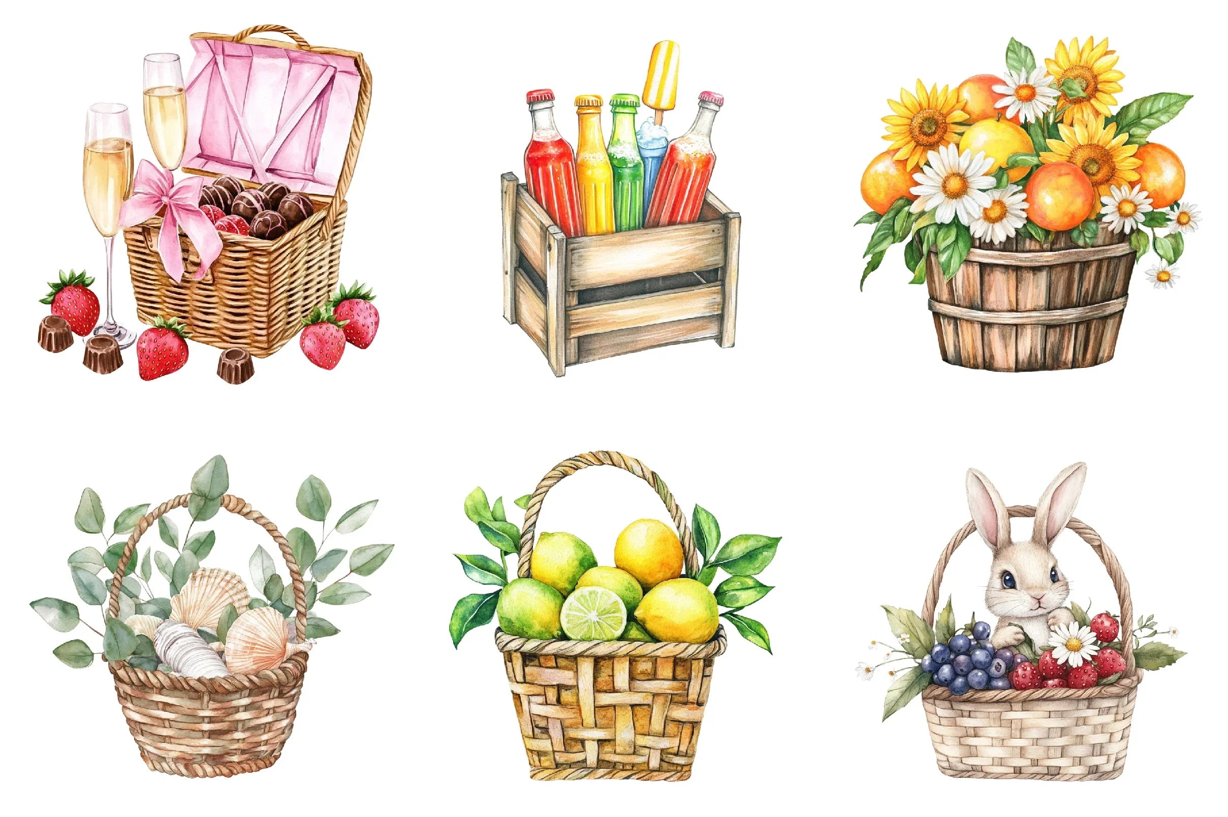 Summer Basket Clipart Bundle - CraftNest - Digital Crafting and Art