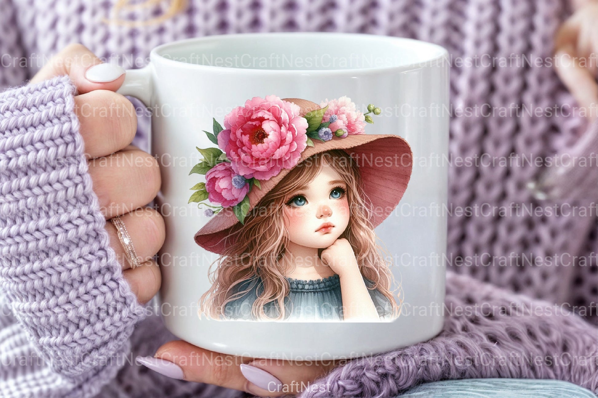 Girl with Peonies Flower Clipart Bundle 8 - CraftNest - Digital Crafting and Art