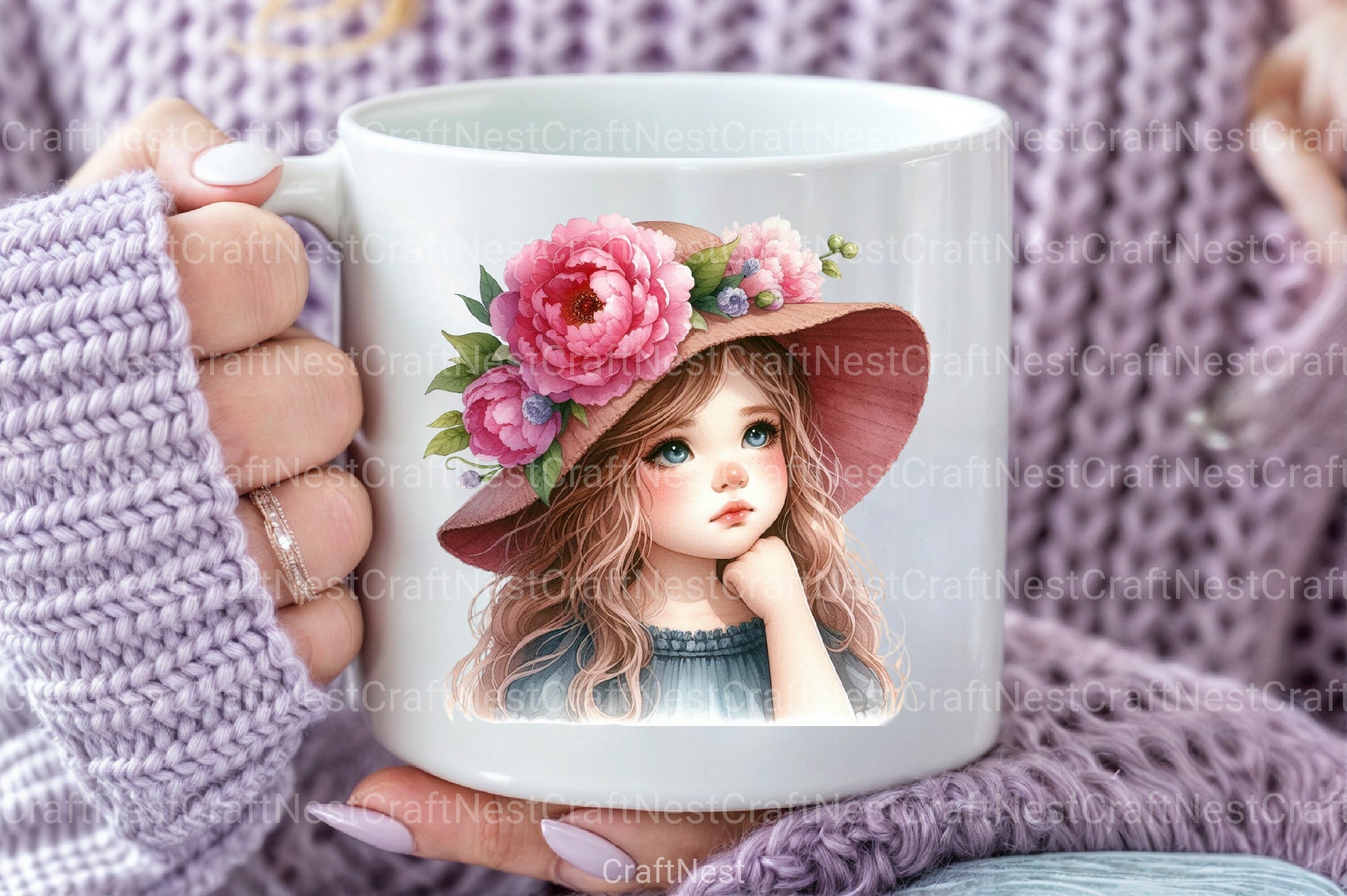 Girl with Peonies Flower Clipart Bundle 8 - CraftNest - Digital Crafting and Art