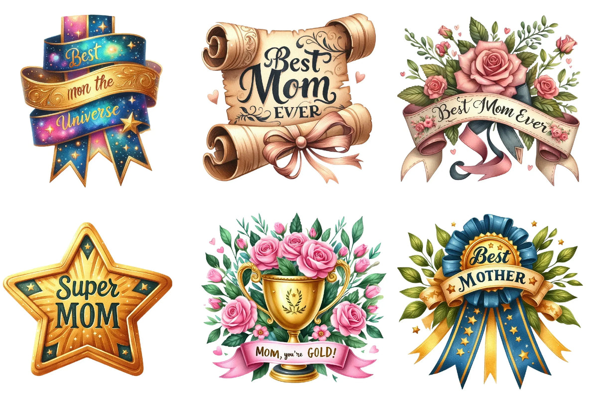Mom Ribbon Vector Best Mom Award & Ribbon Clipart Bundle