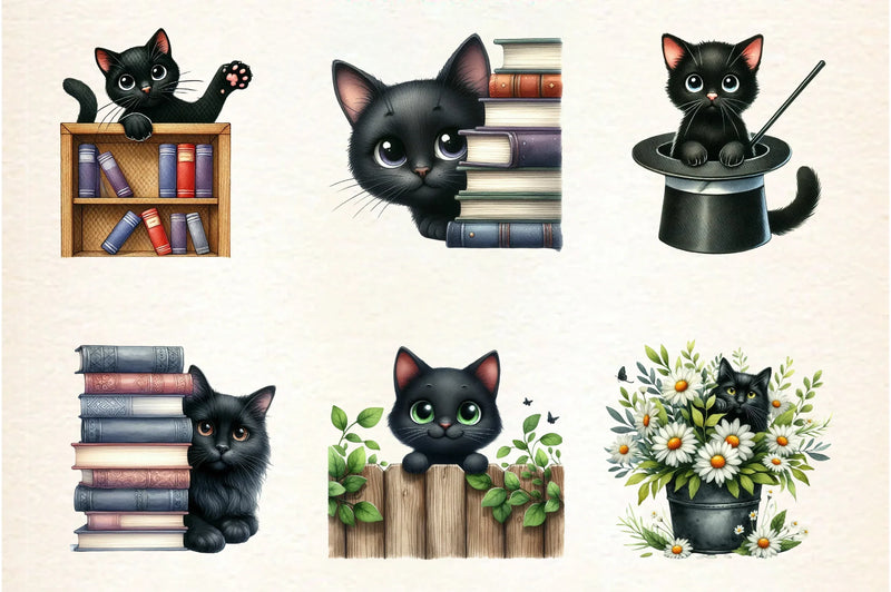 Black Cat Peeking Clipart Bundle - CraftNest - Digital Crafting and Art