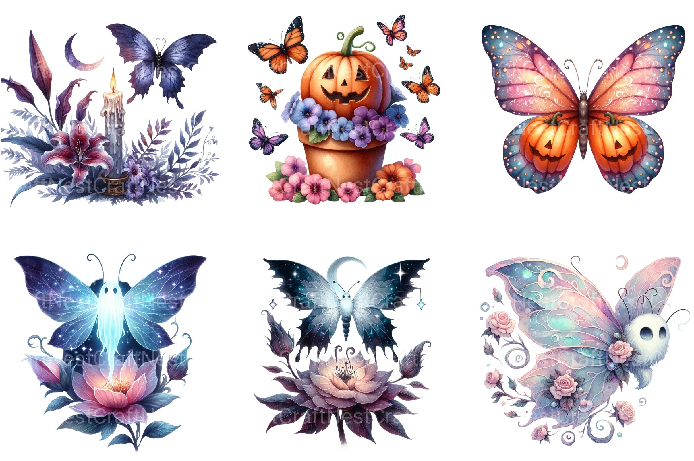Halloween Butterfly Garden Clipart Bundle - CraftNest - Digital Crafting and Art