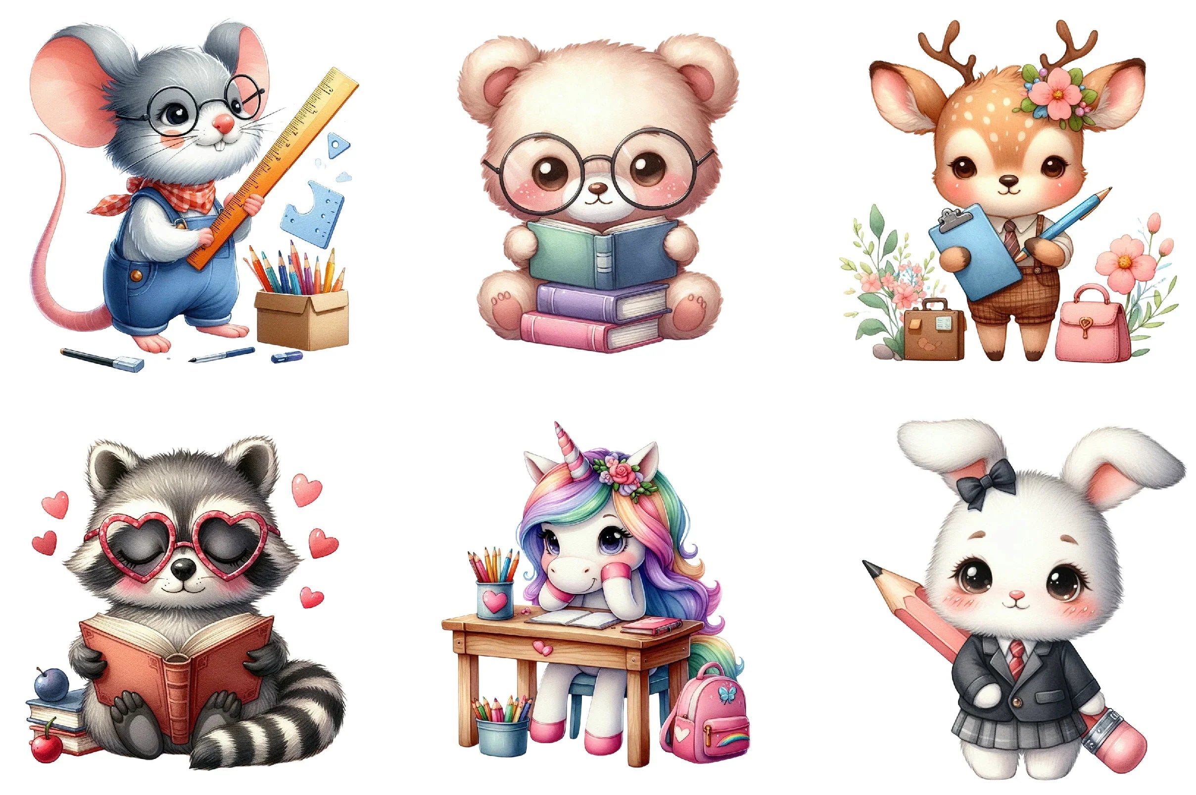 Kawaii School Animal Clipart Bundle - CraftNest - Digital Crafting and Art