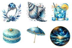 Glitter Luxury Blue Summer Clipart Bundle - CraftNest - Digital Crafting and Art
