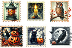 Vintage Halloween Postage Stamp Clipart Bundle - CraftNest - Digital Crafting and Art