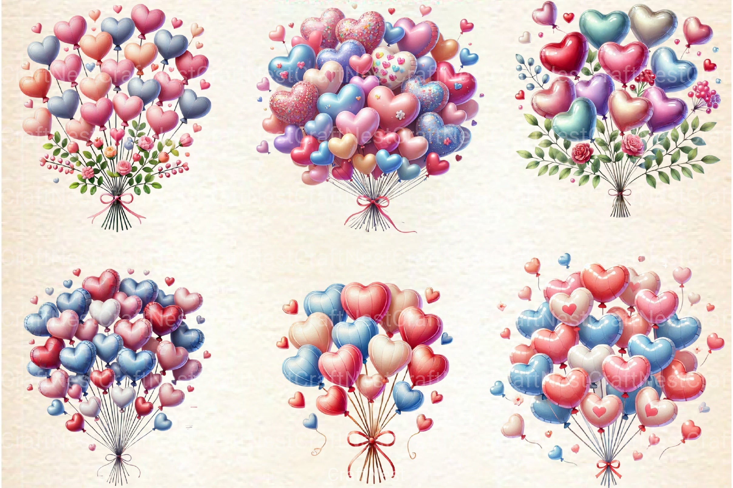 Valentine Heart Balloons Clipart Bundle 4 - CraftNest - Digital Crafting and Art