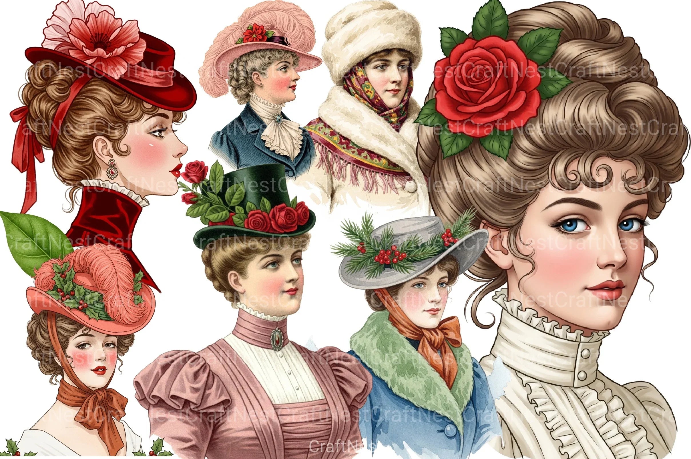Victorian Christmas Ladies Clipart Bundle - CraftNest - Digital Crafting and Art