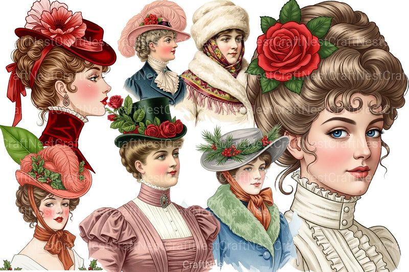 Victorian Christmas Ladies Clipart Bundle - CraftNest - Digital Crafting and Art
