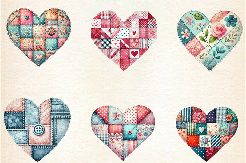 Patchwork Heart Valentine's Day Clipart Bundle 99 - CraftNest - Digital Crafting and Art