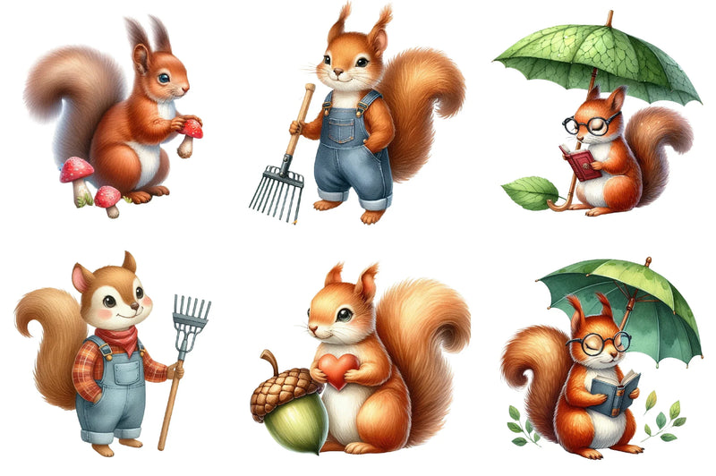 Cute Squirrel Clipart Bundle - CraftNest - Digital Crafting and Art