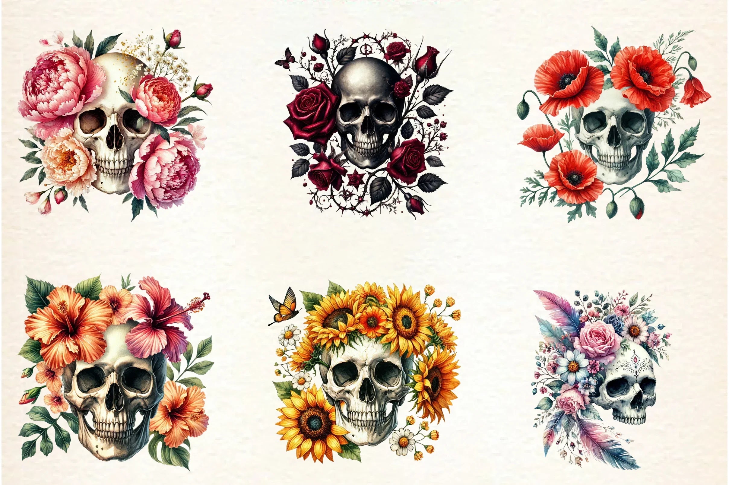 Skull Floral Clipart Bundle - CraftNest - Digital Crafting and Art
