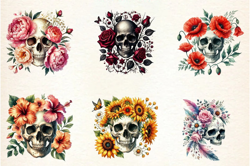 Skull Floral Clipart Bundle - CraftNest - Digital Crafting and Art