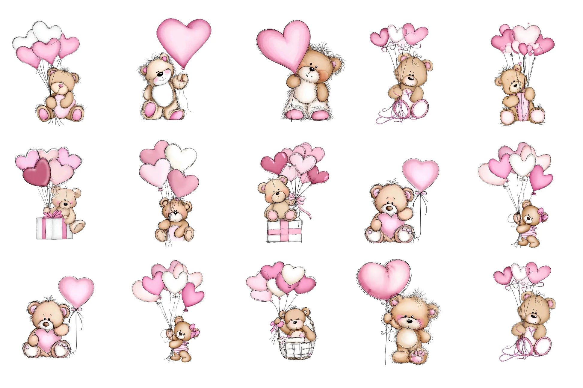 Valentine's Day Teddy Bear Balloons Clipart Bundle - CraftNest - Digital Crafting and Art