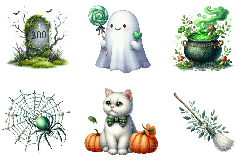 Green & White Halloween Clipart Bundle 2 - CraftNest - Digital Crafting and Art