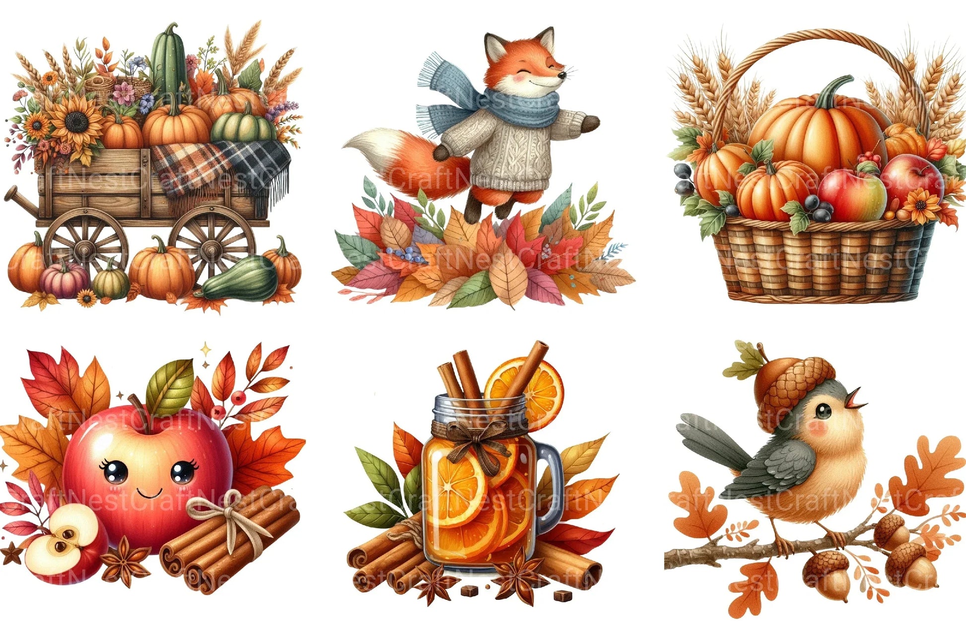 Whimsical Autumn Harvest Clipart Bundle - CraftNest - Digital Crafting and Art