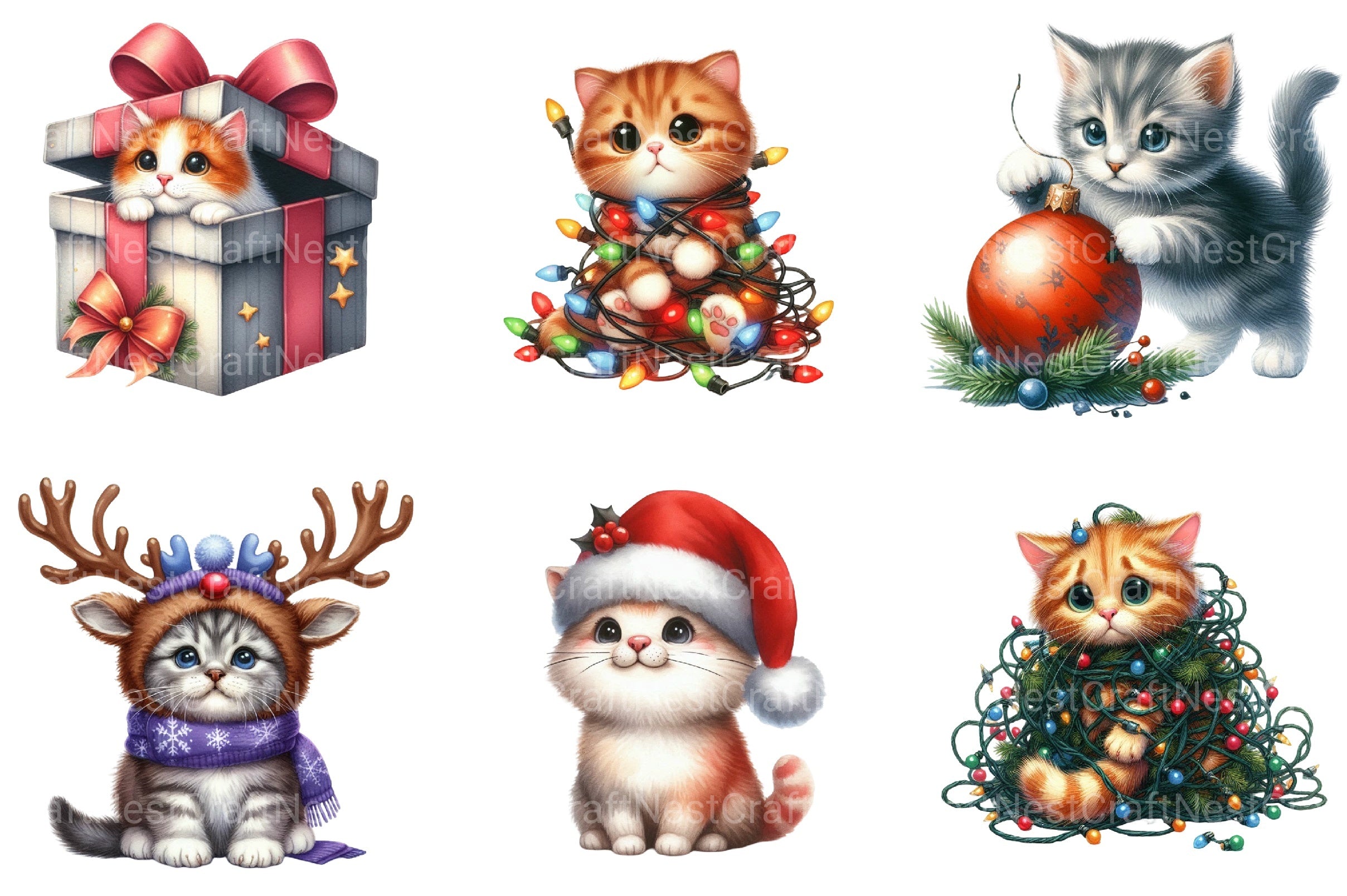 Funny Christmas Cat Clipart Bundle - CraftNest - Digital Crafting and Art