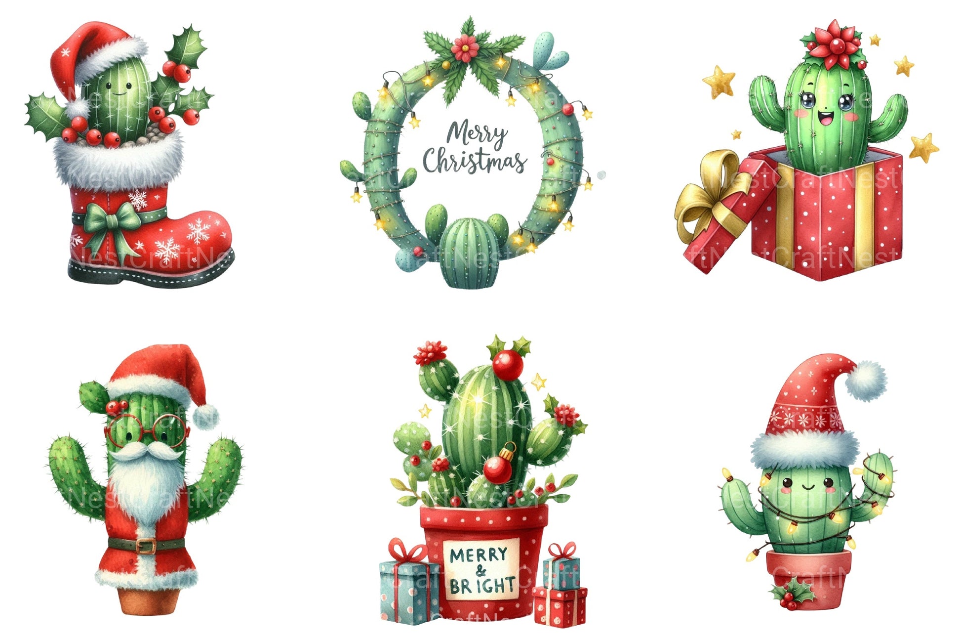 Christmas Cactus Clipart Bundle 4 - CraftNest - Digital Crafting and Art