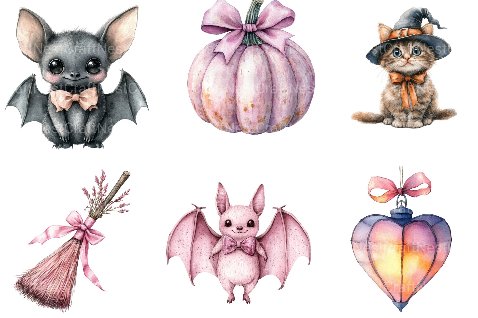 Pink Coquette Bow Halloween Clipart Bundle - CraftNest - Digital Crafting and Art
