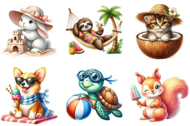 Summer Cute Animals Clipart Bundle - CraftNest - Digital Crafting and Art