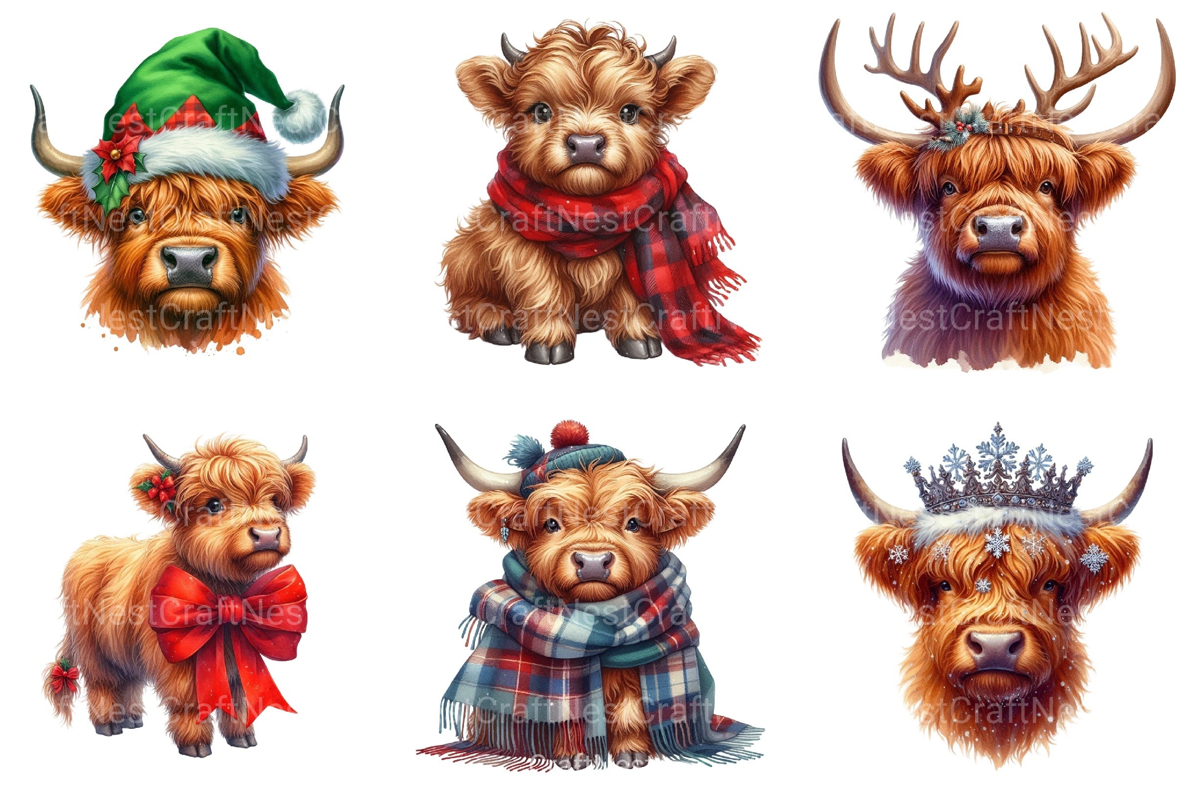 Christmas Highland Cows Clipart Bundle 34 - CraftNest - Digital Crafting and Art