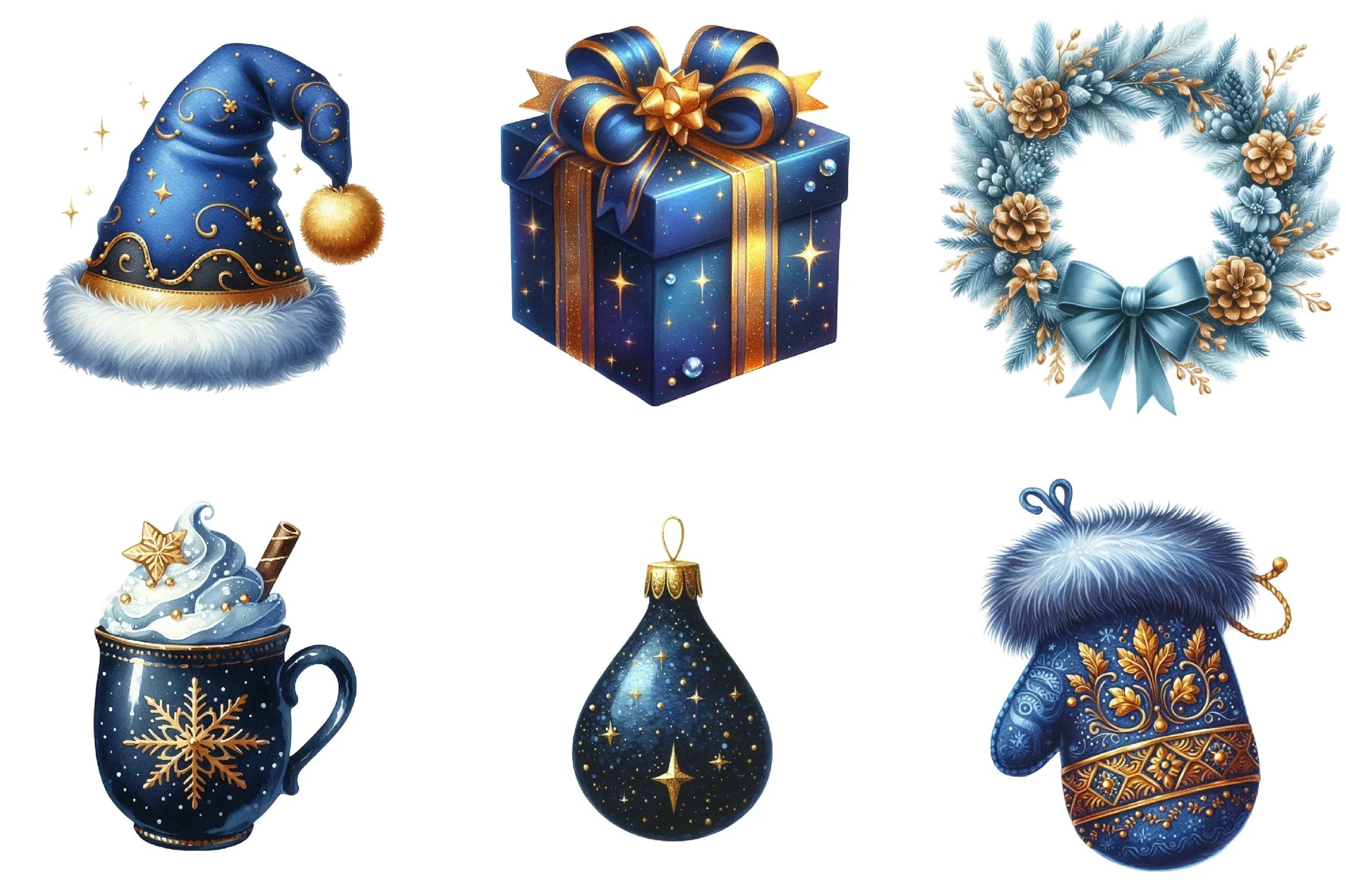 Blue and Gold Christmas Clipart Bundle - CraftNest - Digital Crafting and Art