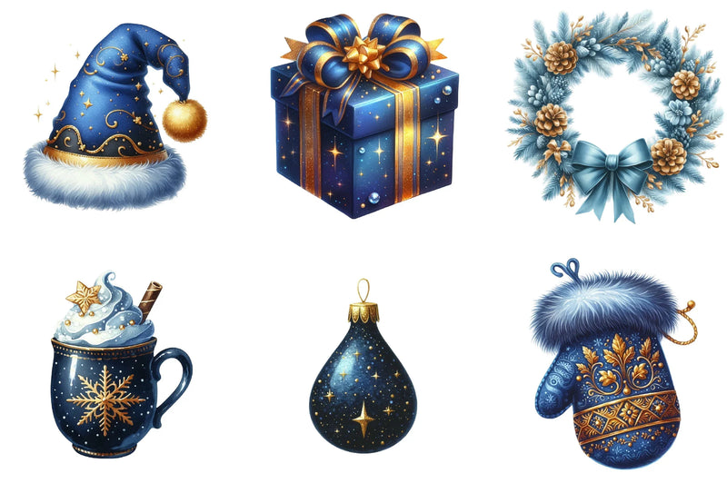 Blue and Gold Christmas Clipart Bundle - CraftNest - Digital Crafting and Art
