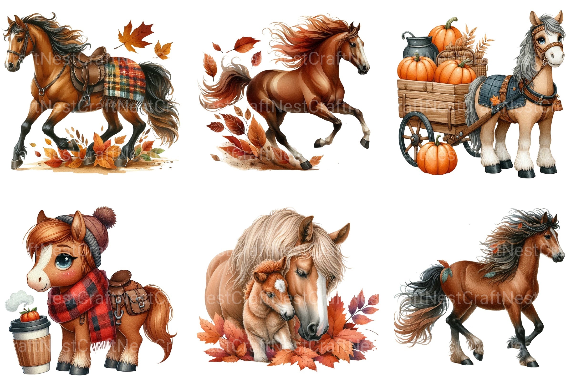 Autumn Brown Horse Clipart Bundle 99 - CraftNest - Digital Crafting and Art