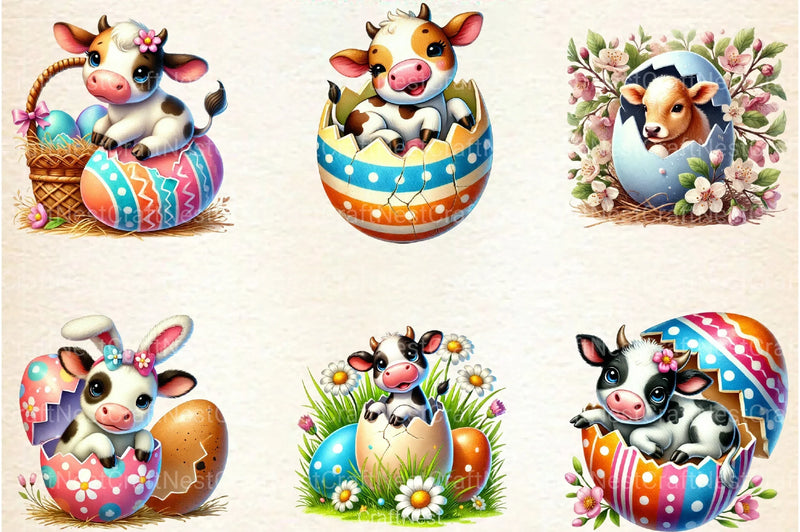 Easter Cow on Cracked Egg Clipart Bundle 99 - CraftNest - Digital Crafting and Art