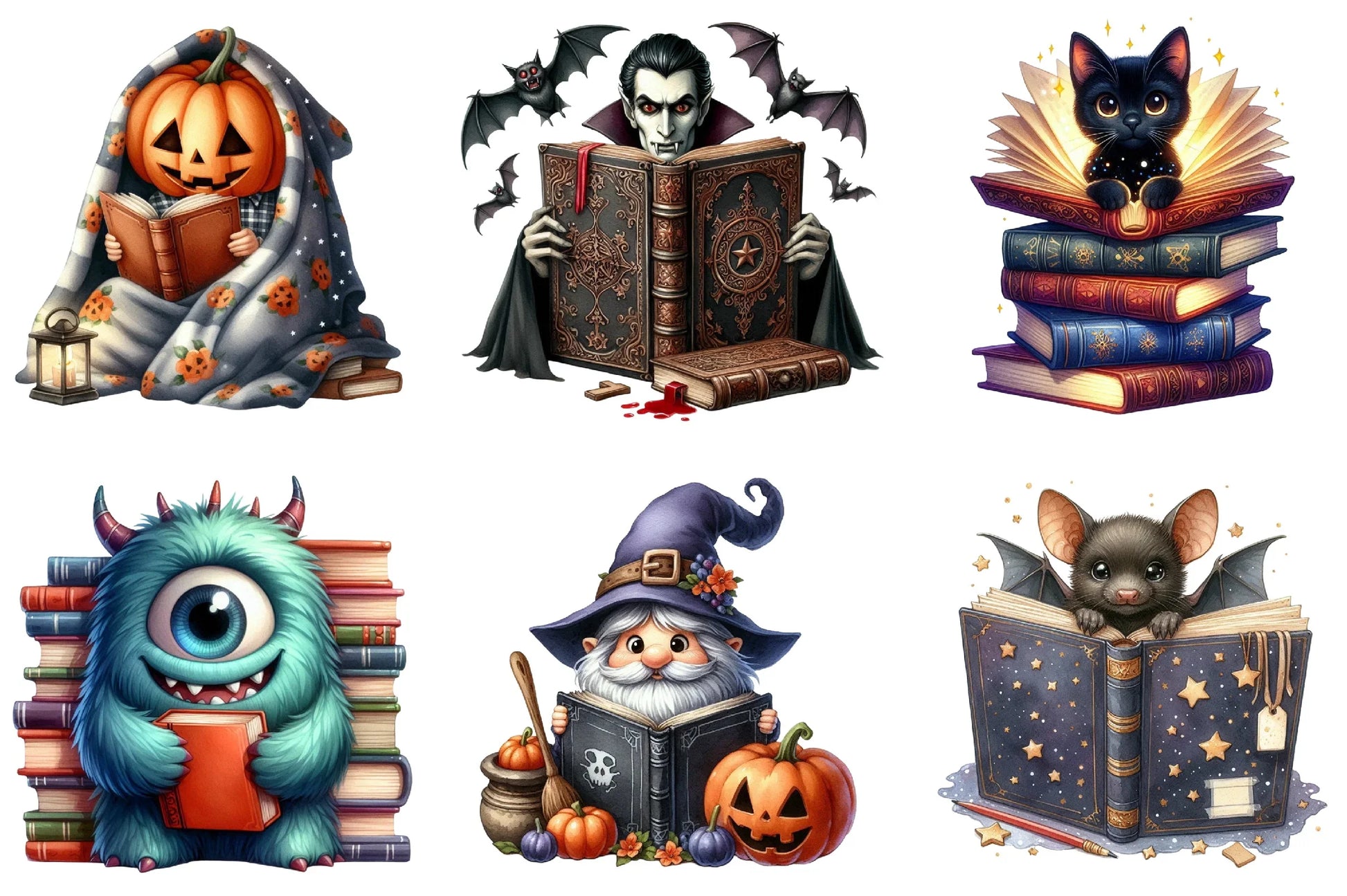 Halloween Peeking and Reading Clipart Bundle - CraftNest - Digital Crafting and Art