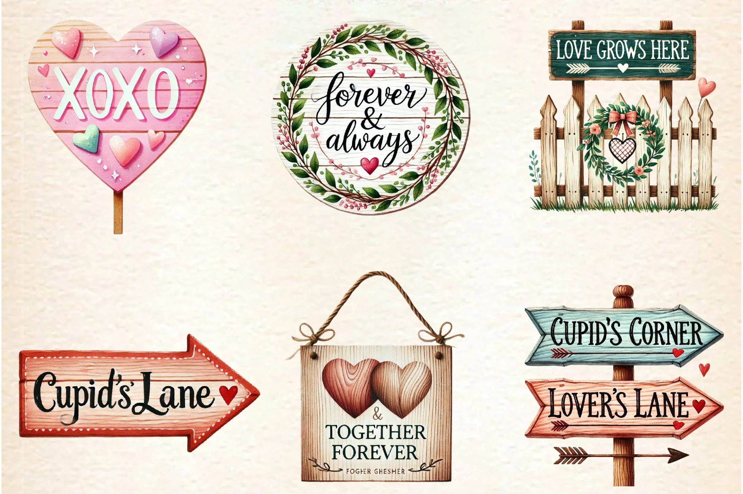 Valentine's Day Wooden Sign Clipart Bundle - CraftNest - Digital Crafting and Art