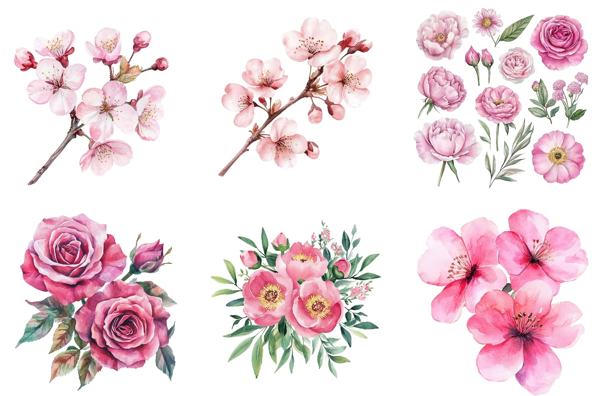 Bright Pink Floral Clipart Bundle - CraftNest - Digital Crafting and Art