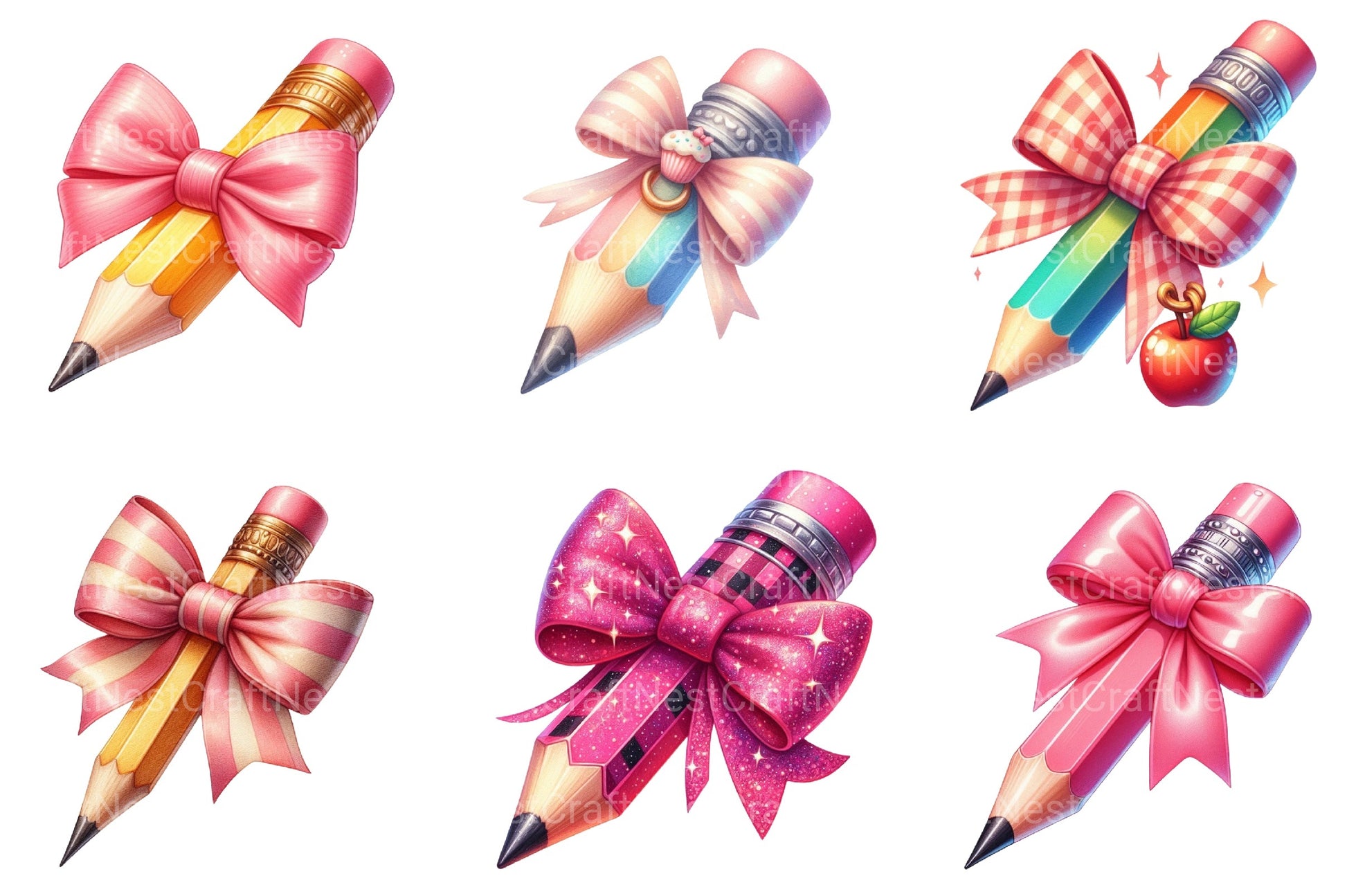 Colorful Coquette Pencil School Clipart Bundle  99 - CraftNest - Digital Crafting and Art