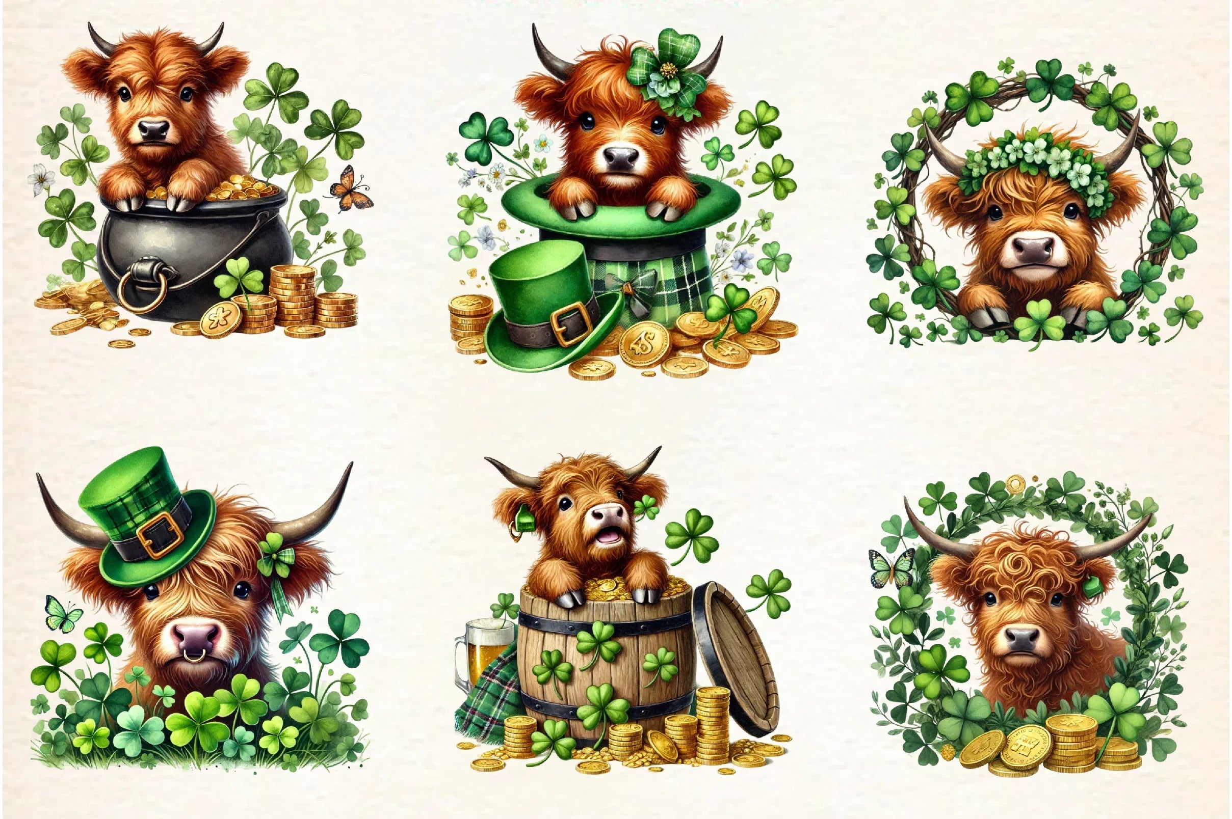 St. Patrick's Day Highland Cow Clipart Bundle - CraftNest - Digital Crafting and Art