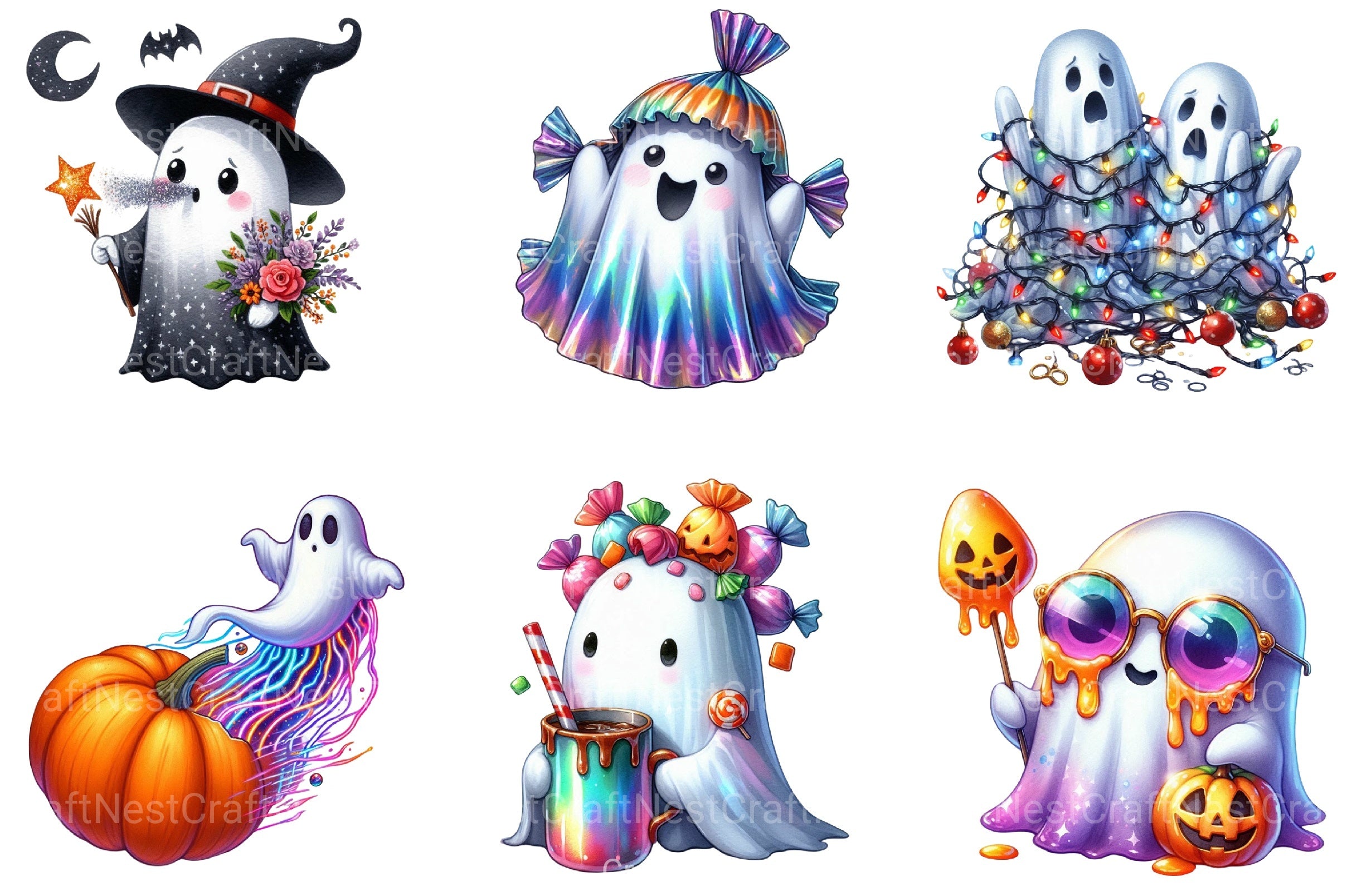 Funny Halloween Ghost Iridescent Clipart Bundle - CraftNest - Digital Crafting and Art