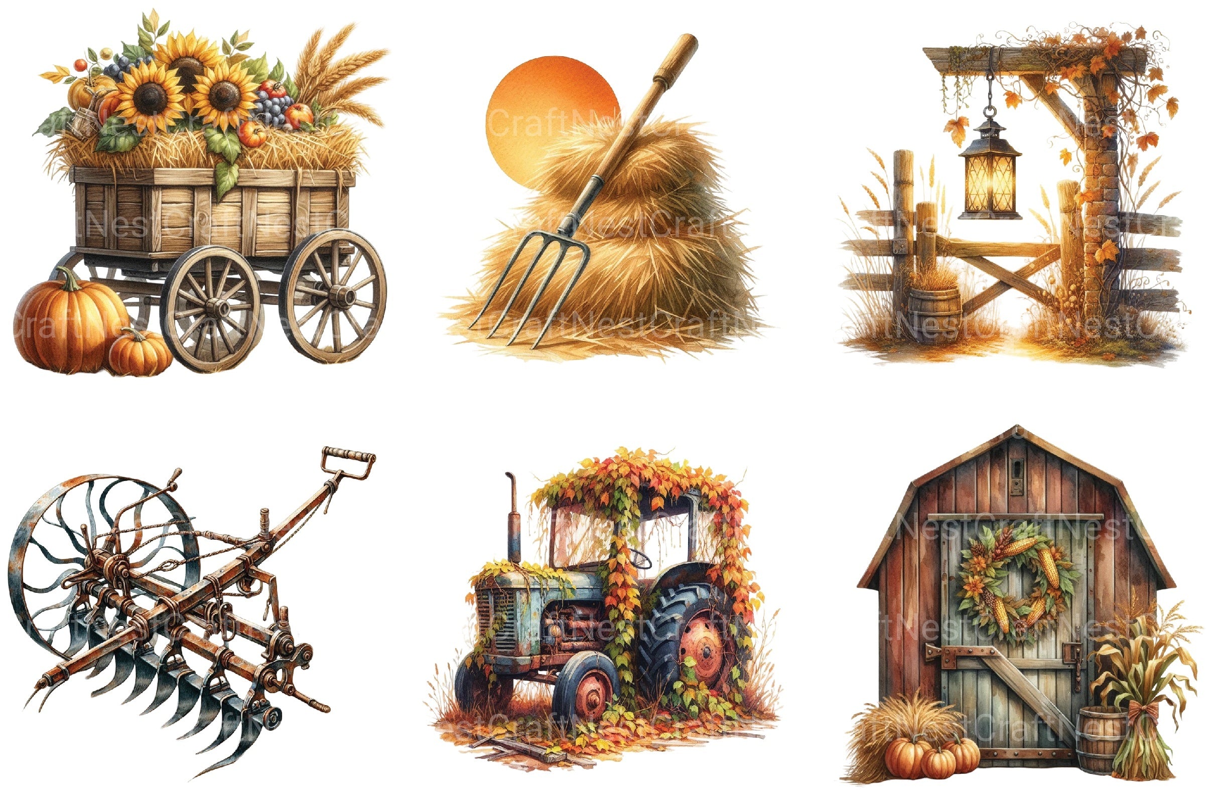 Antique Autumn Farming Clipart Bundle - CraftNest - Digital Crafting and Art