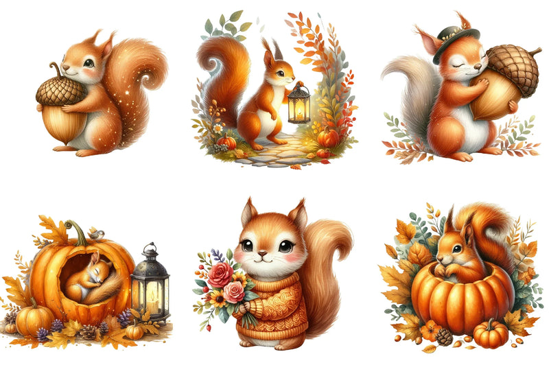 Fall Squirrel Garden Clipart Bundle - CraftNest - Digital Crafting and Art