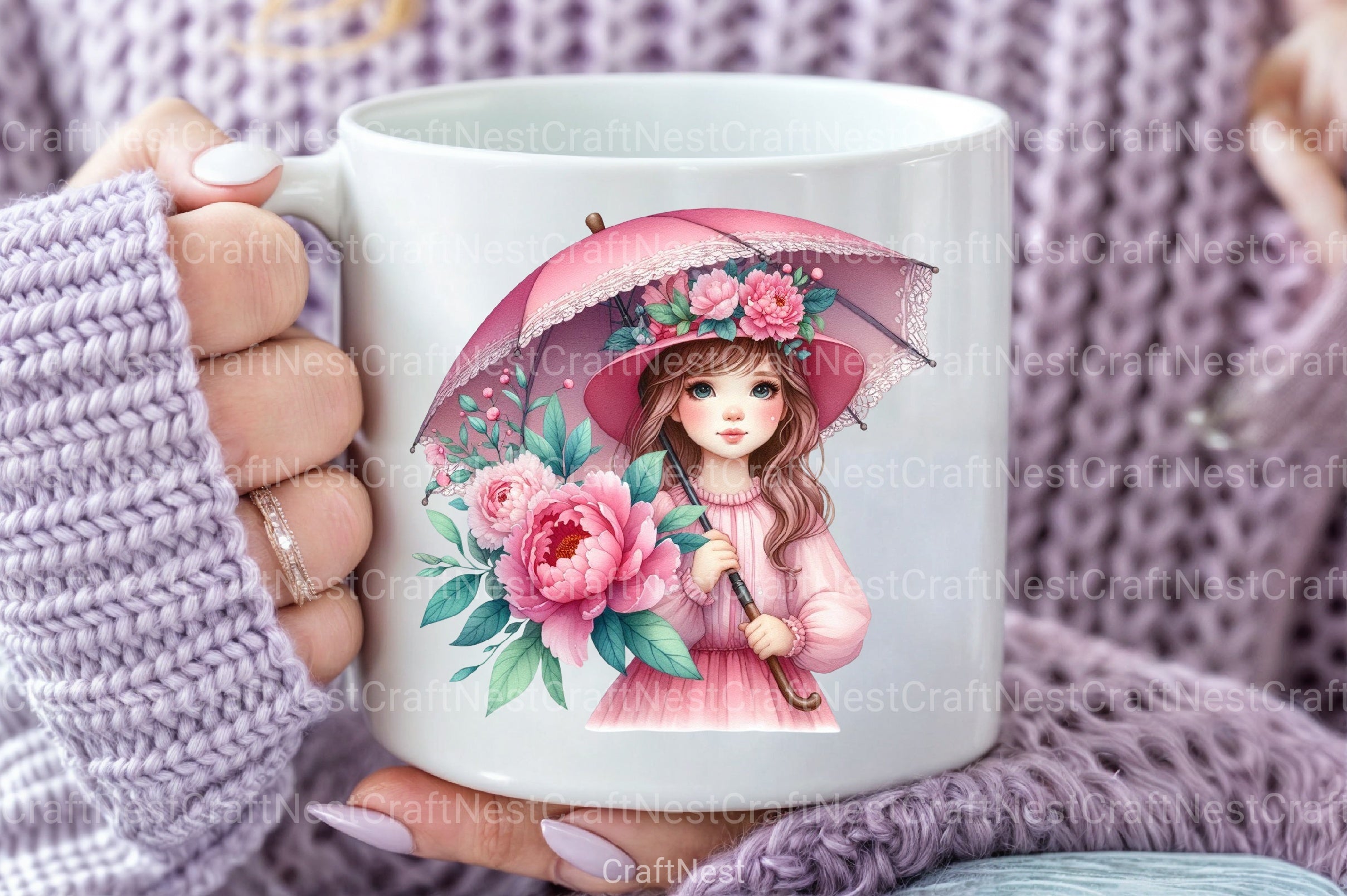 Girl with Peonies Flower Clipart Bundle 55 - CraftNest - Digital Crafting and Art