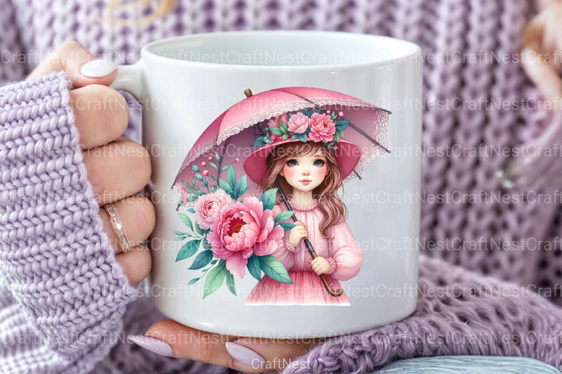 Girl with Peonies Flower Clipart Bundle 55 - CraftNest - Digital Crafting and Art