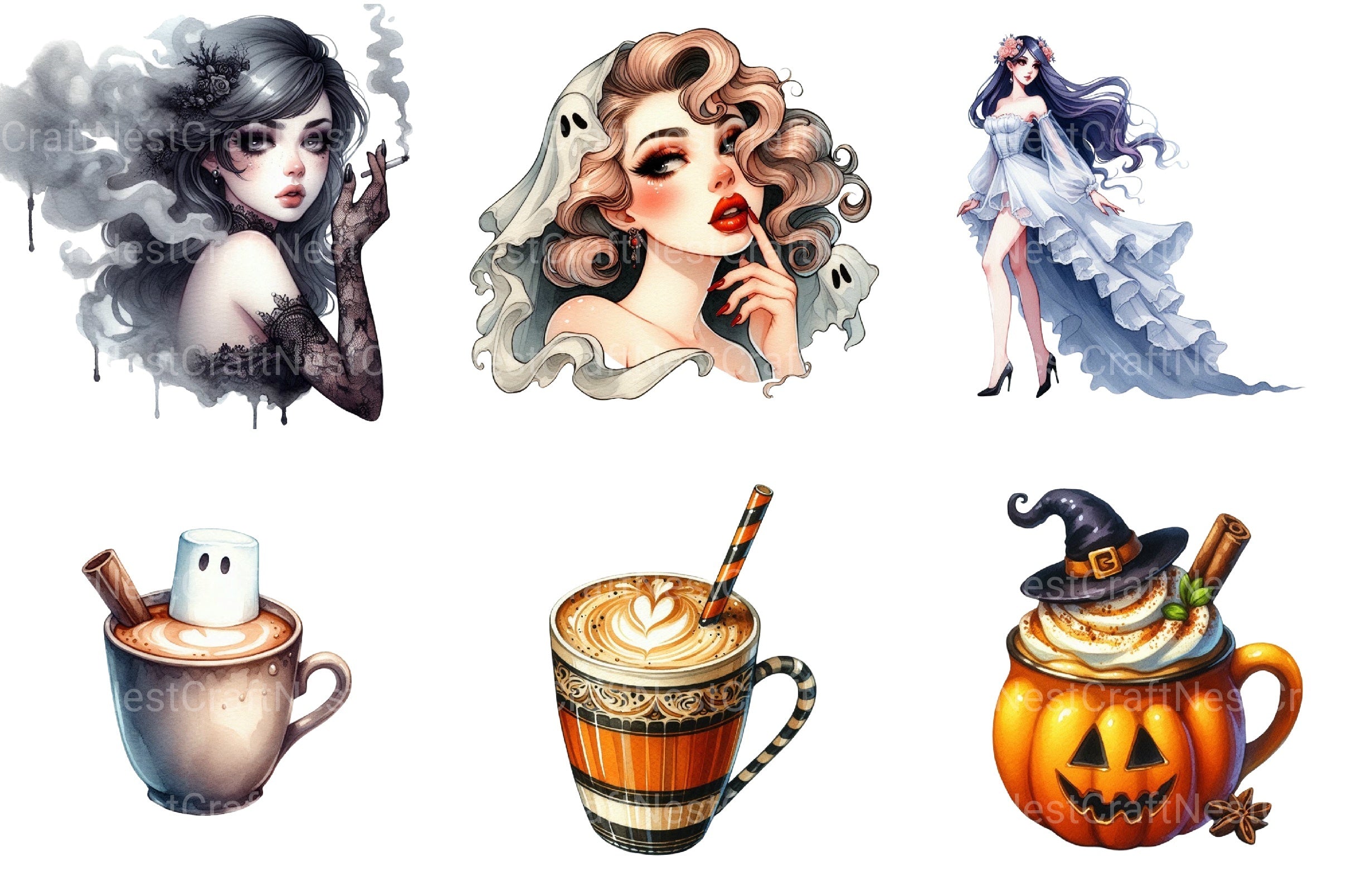 Pin Up Ghost Girl Clipart Bundle - CraftNest - Digital Crafting and Art