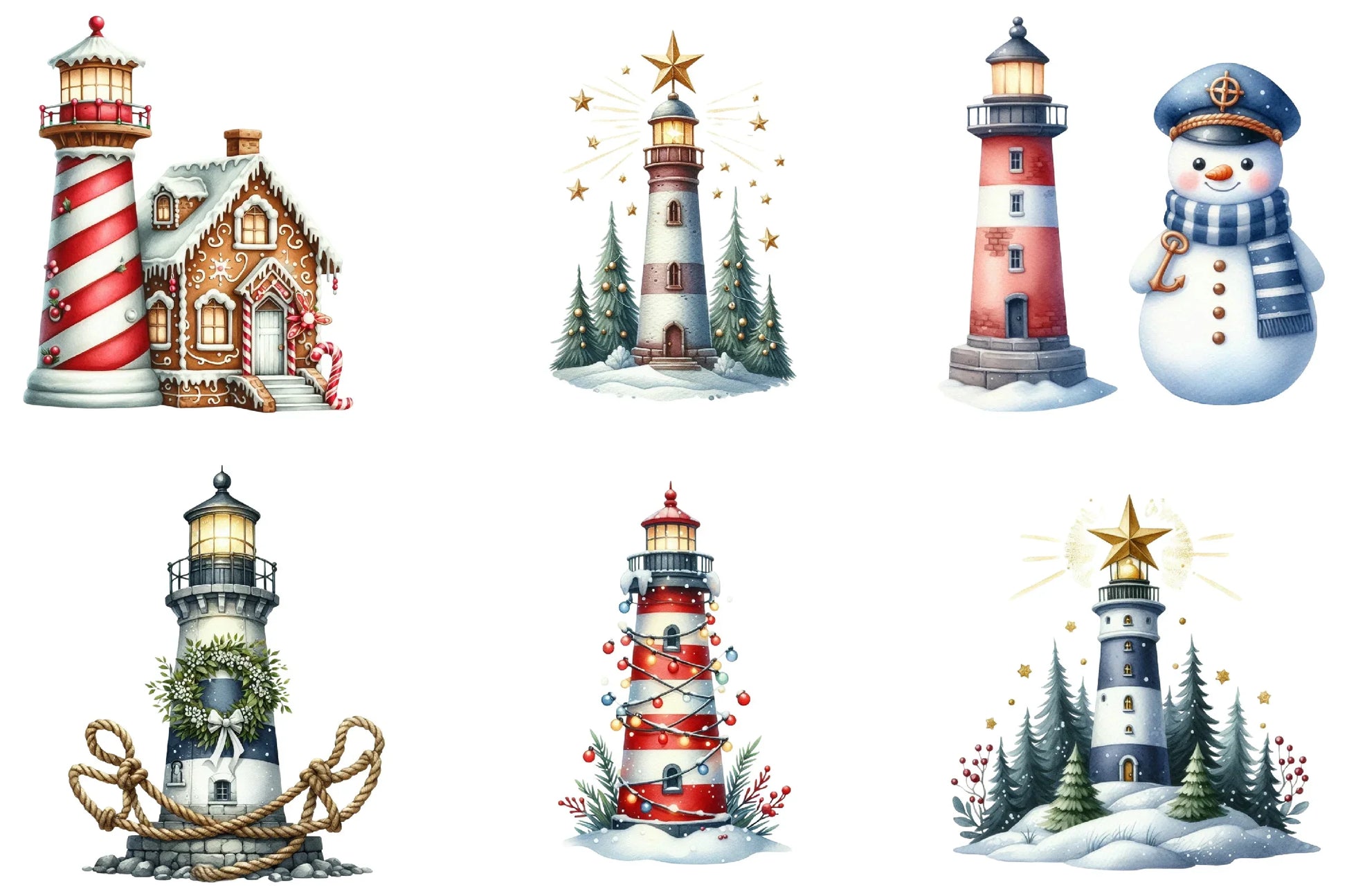 Christmas Lighthouse Clipart Bundle - CraftNest - Digital Crafting and Art